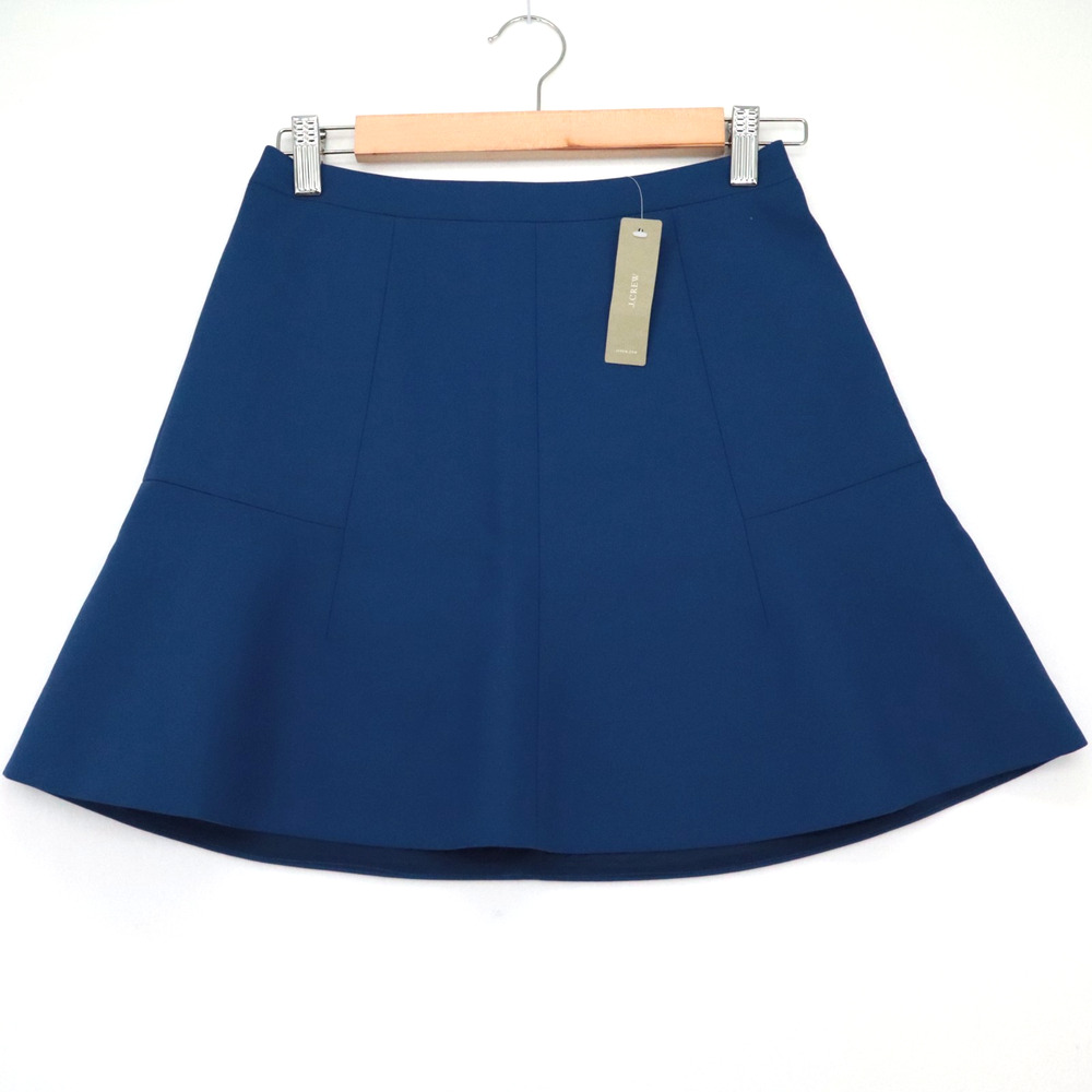New J.CREW Sz 00 Blue A Line Mini Skirt Lined Rear Zip Closure Office Womens